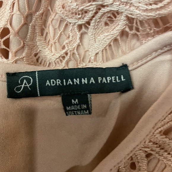 Adrianna Papell Women's Latte Lace Overlay Peplum Blouse Top Size M Beige - Picture 8 of 12